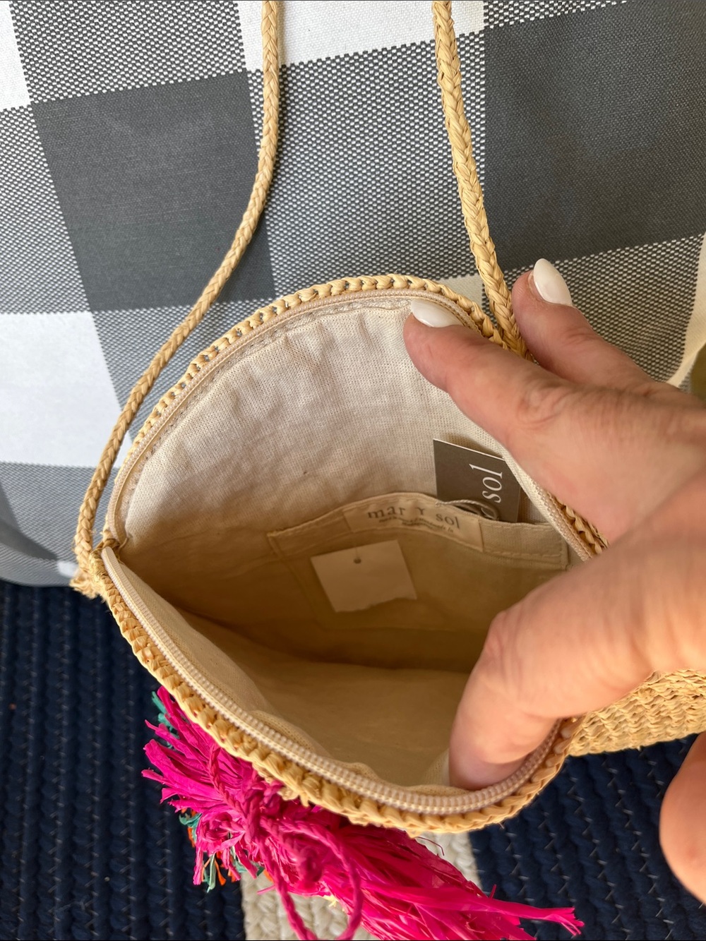 Mar Y Sol Woven Round Straw Crossbody Bag with Colorful Tassels - Picture 6 of 7